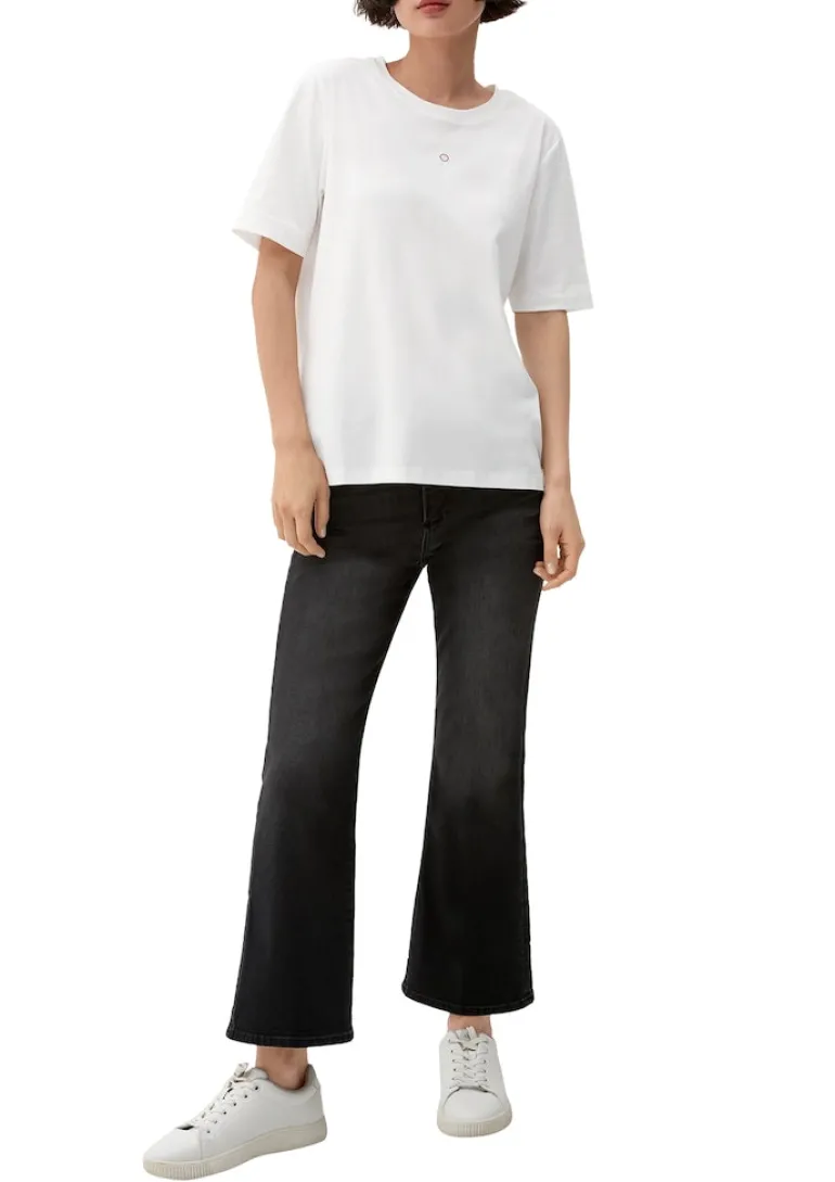 T-Shirt mit Logostickerei creme