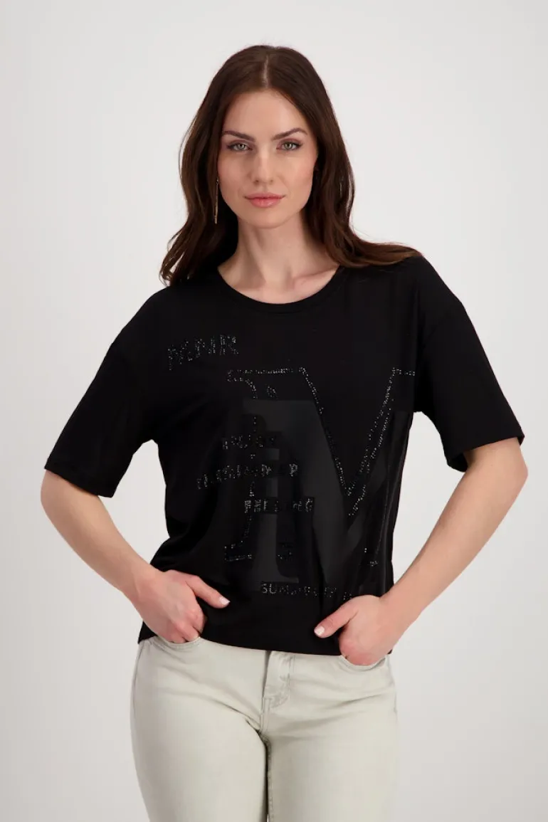 T-Shirt mit Strass Schrift schwarz