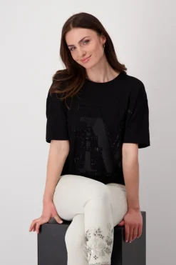 T-Shirt mit Strass Schrift schwarz