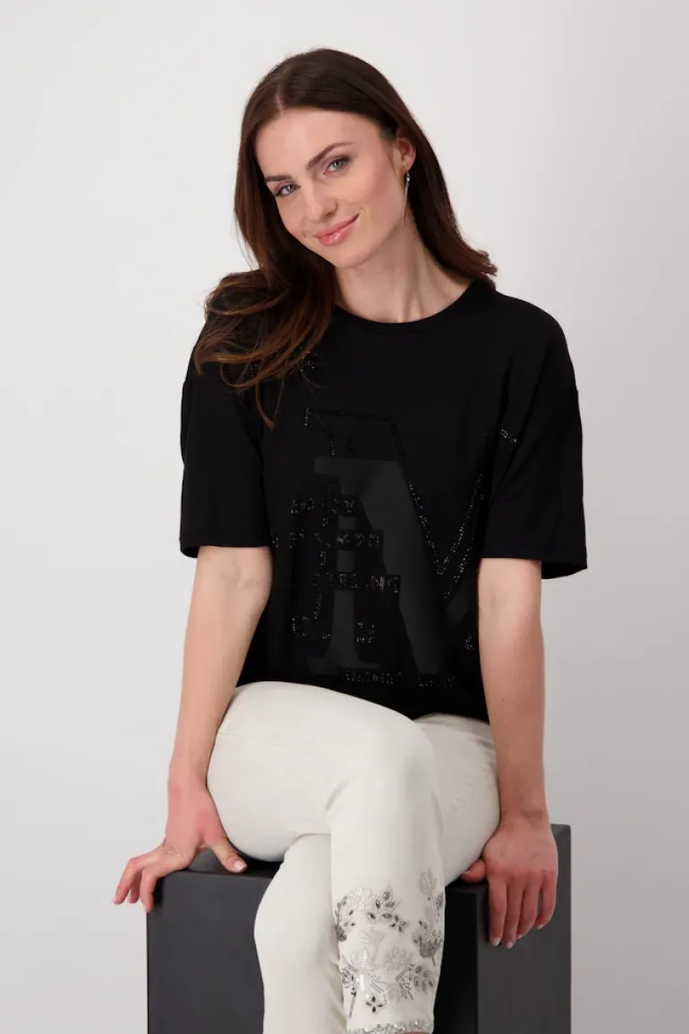 T-Shirt mit Strass Schrift schwarz