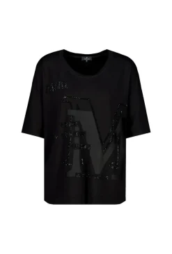 T-Shirt mit Strass Schrift schwarz