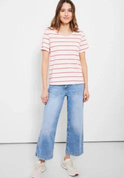T-Shirt mit Streifenmuster bright coral