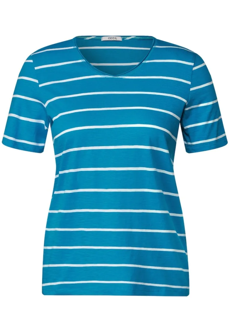 T-Shirt mit Streifenmuster caribbean blue