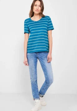 T-Shirt mit Streifenmuster caribbean blue