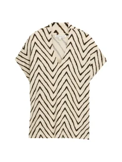 T-Shirt mit V-Ausschnitt natural zig zag design