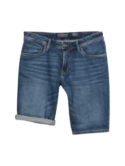 TTPIERS SLIM Jeans Shorts mit Stretch used dark stone blue denim