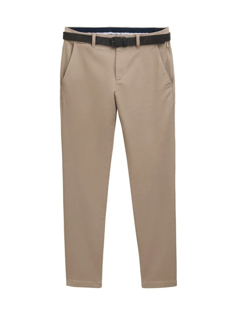 TTTRAVIS SLIM Chino Hose mit Gürtel beige brown zig zag structure