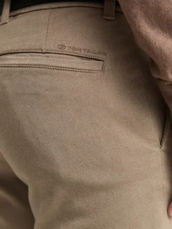 TTTRAVIS SLIM Chino Hose mit Gürtel beige brown zig zag structure