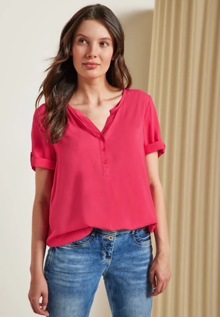Unifarbene Basic Bluse strawberry red