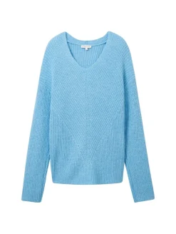 V-Ausschnitt Strickpullover clear light blue melange