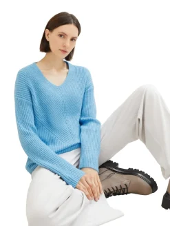 V-Ausschnitt Strickpullover clear light blue melange