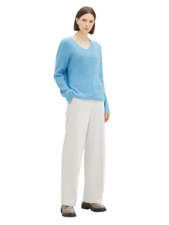 V-Ausschnitt Strickpullover clear light blue melange