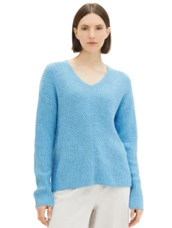 V-Ausschnitt Strickpullover clear light blue melange