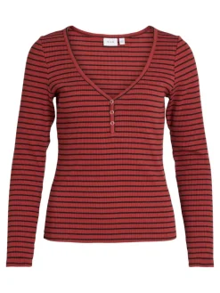 VIBALU V-NECK L/S RIB TOP - NOOS fired brick