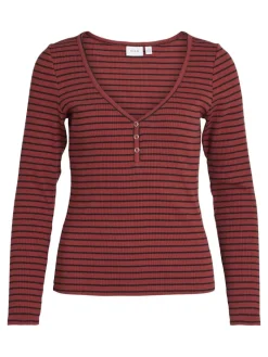 VIBALU V-NECK L/S RIB TOP - NOOS fired brick