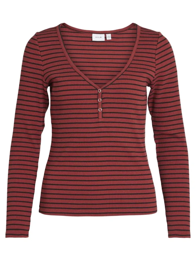 VIBALU V-NECK L/S RIB TOP - NOOS fired brick