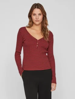 VIBALU V-NECK L/S RIB TOP - NOOS fired brick