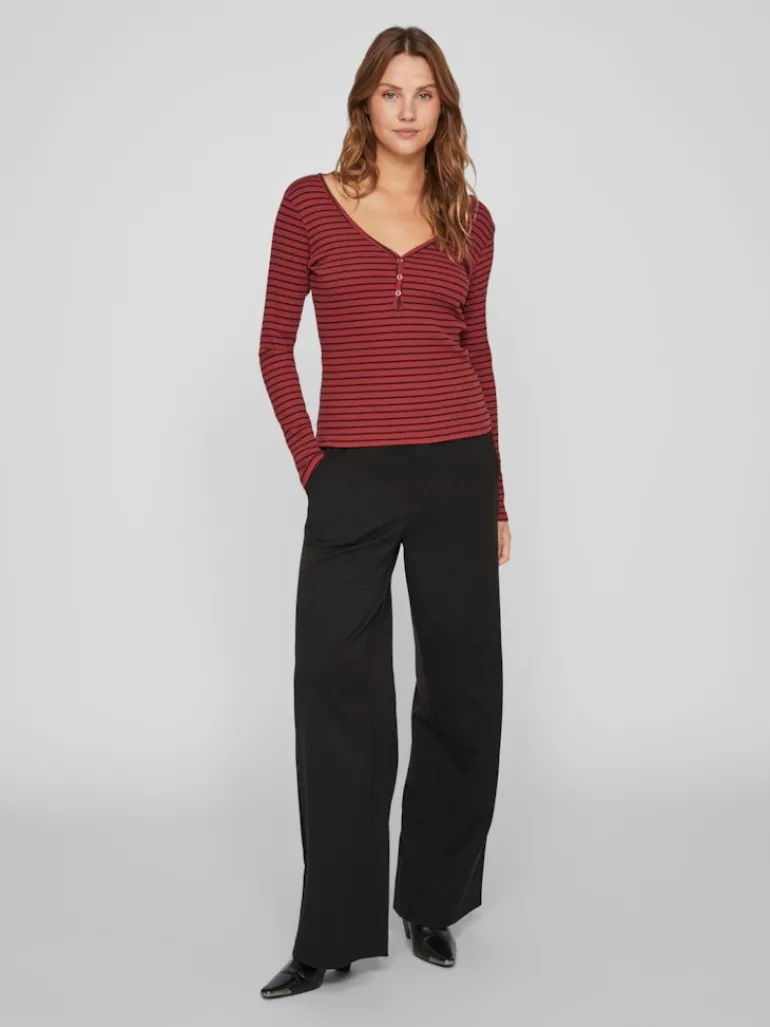 VIBALU V-NECK L/S RIB TOP - NOOS fired brick