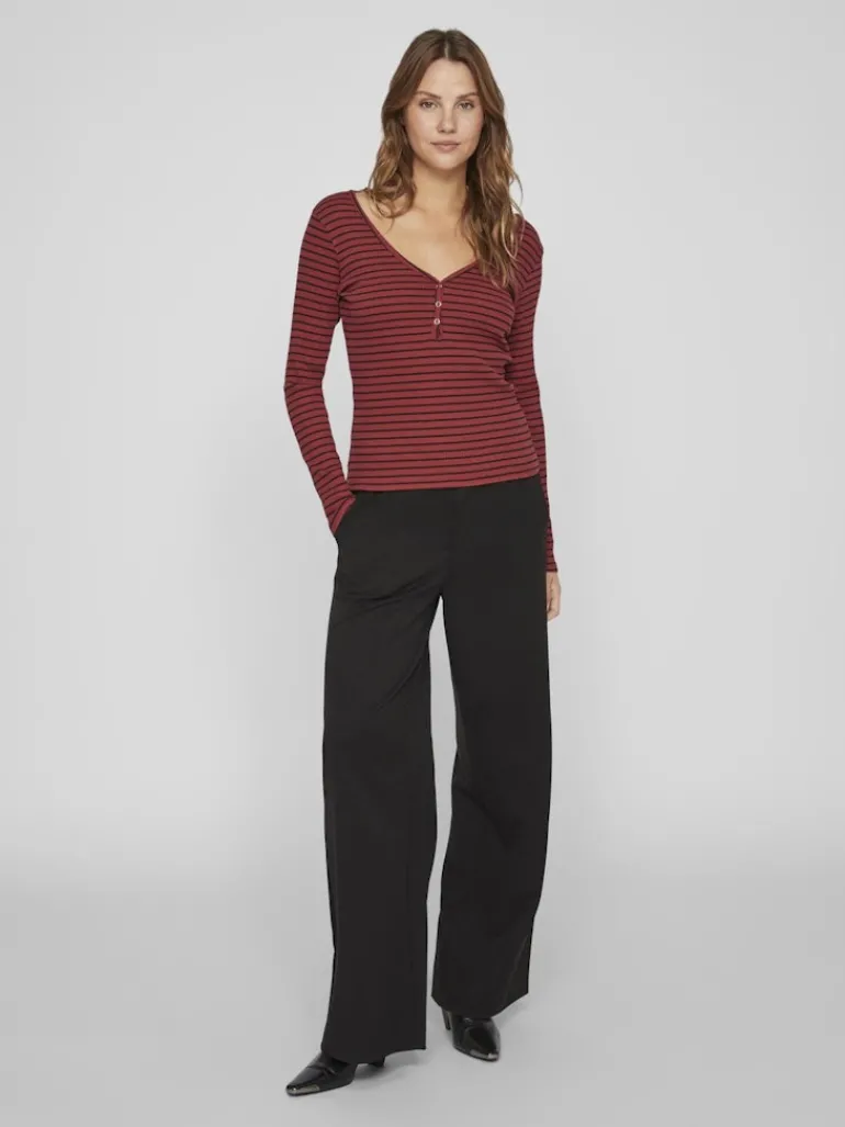 VIBALU V-NECK L/S RIB TOP - NOOS fired brick
