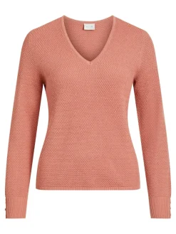 VICHASSA V-NECK L/S BUTTON KNIT TOP/L desert sand