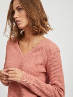 VICHASSA V-NECK L/S BUTTON KNIT TOP/L desert sand