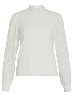 VICIKI L/S HIGH NECK LACE TOP/TB cloud dancer