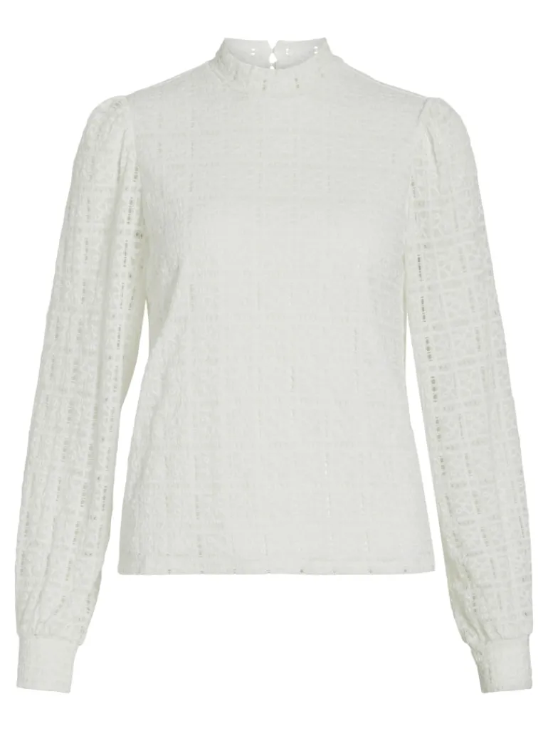 VICIKI L/S HIGH NECK LACE TOP/TB cloud dancer