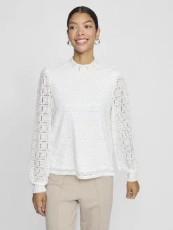 VICIKI L/S HIGH NECK LACE TOP/TB cloud dancer