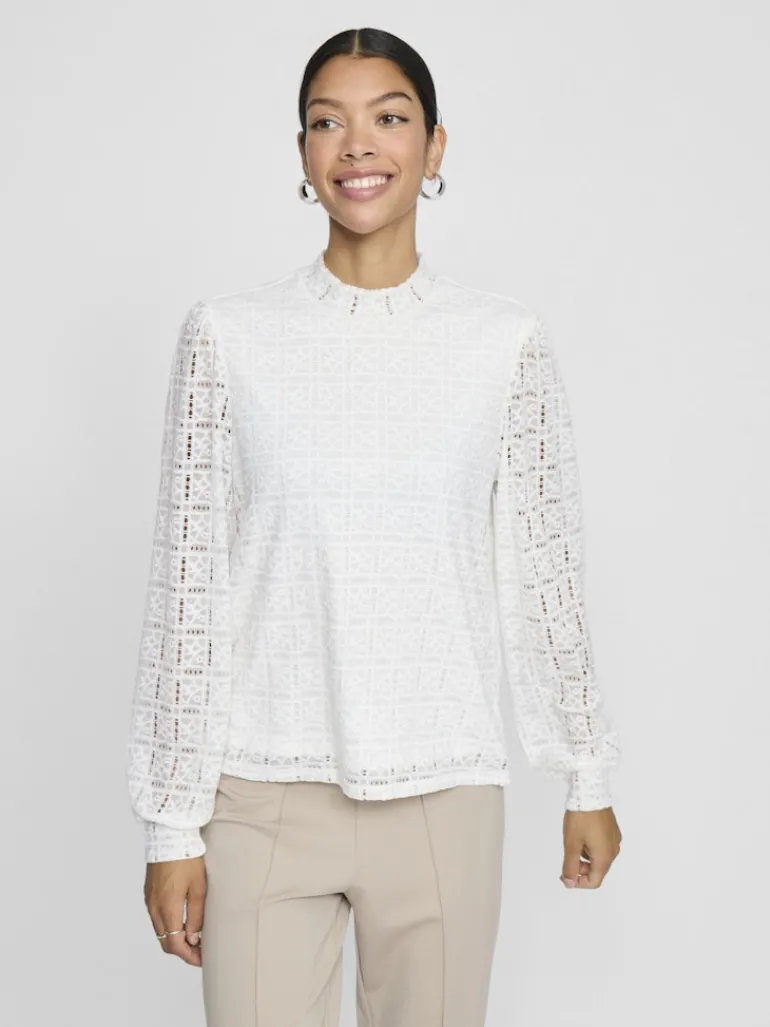 VICIKI L/S HIGH NECK LACE TOP/TB cloud dancer