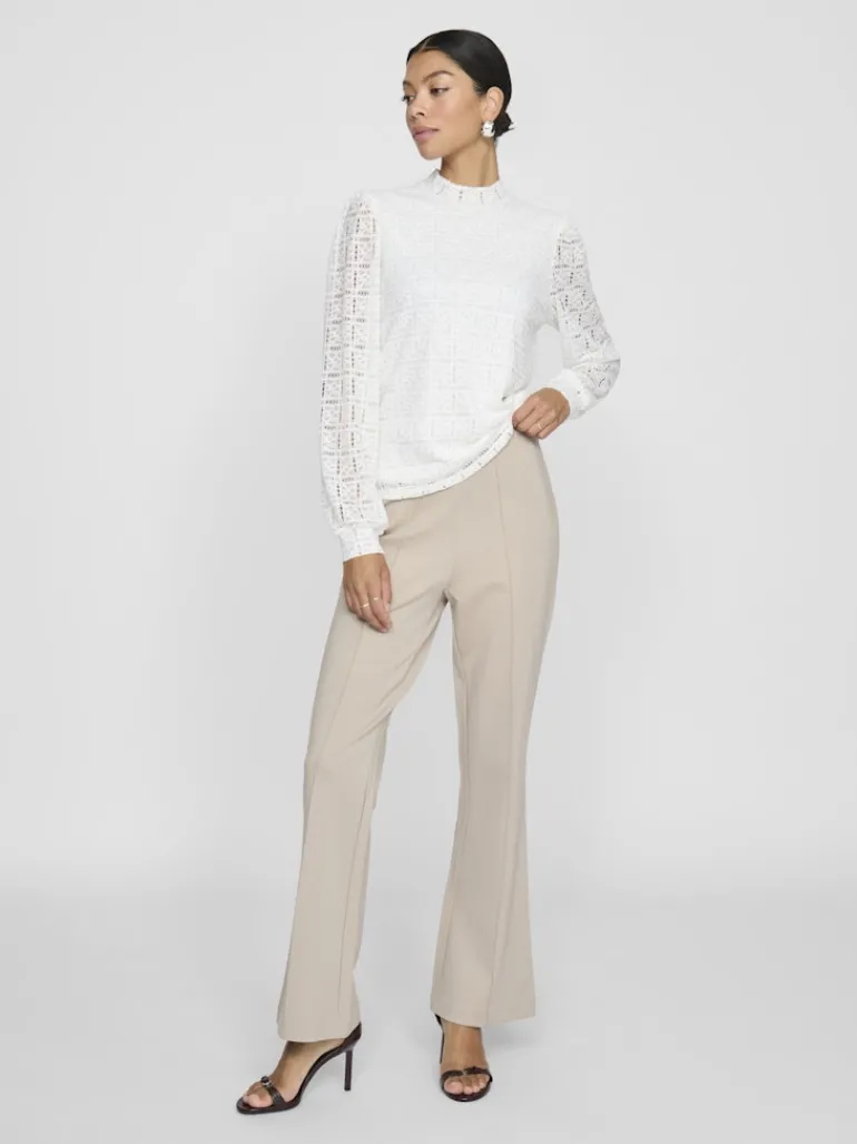 VICIKI L/S HIGH NECK LACE TOP/TB cloud dancer