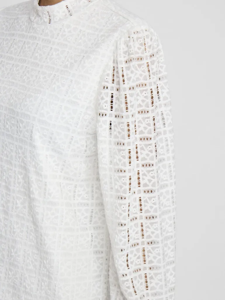 VICIKI L/S HIGH NECK LACE TOP/TB cloud dancer