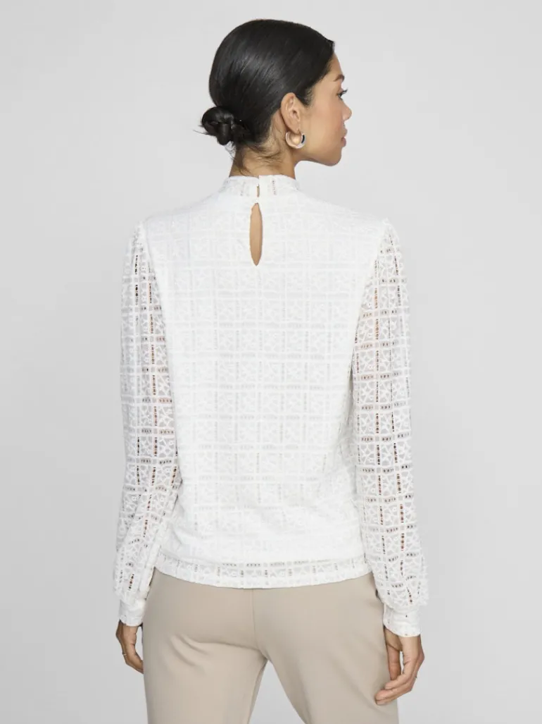 VICIKI L/S HIGH NECK LACE TOP/TB cloud dancer