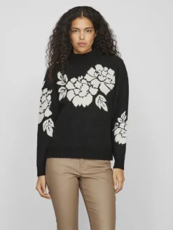 VICILIA HIGH NECK L/S JAQUARD TOP - NOOS black