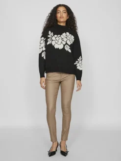 VICILIA HIGH NECK L/S JAQUARD TOP - NOOS black