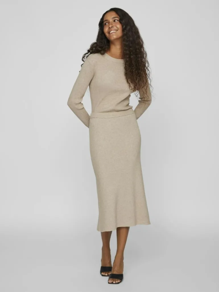 VICOMFY A-LINE KNIT SKIRT- NOOS natural melange