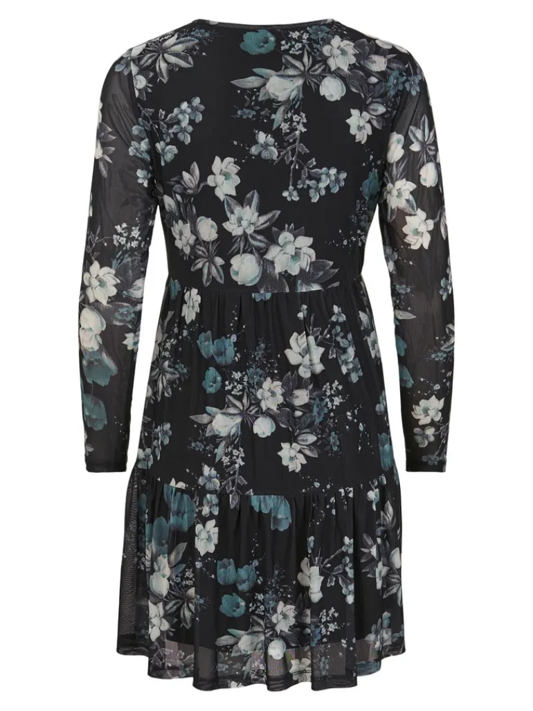 VIDAVIS L/S SHORT PRINTED V-NECK DRESS black