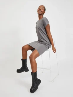 VIDREAMERS S/S KNEE DRESS medium grey melange