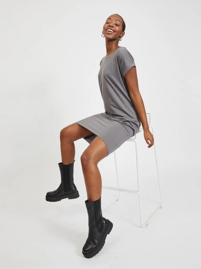 VIDREAMERS S/S KNEE DRESS medium grey melange