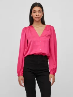 VIELLETTE V-NECK L/S SHIRT - NOOS pink yarrow