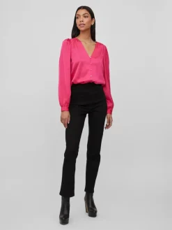VIELLETTE V-NECK L/S SHIRT - NOOS pink yarrow