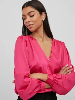 VIELLETTE V-NECK L/S SHIRT - NOOS pink yarrow