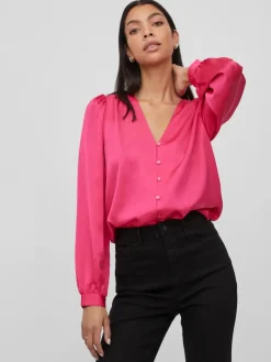 VIELLETTE V-NECK L/S SHIRT - NOOS pink yarrow