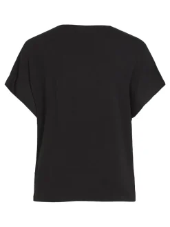 VIELLETTE V-NECK S/S SATIN TOP - NOOS black