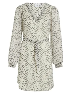 VIFALIA SMOCK V-NECK L/S DRESS - NOOS egret