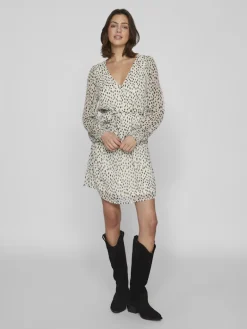 VIFALIA SMOCK V-NECK L/S DRESS - NOOS egret