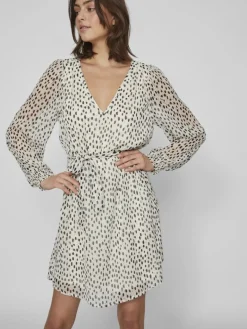 VIFALIA SMOCK V-NECK L/S DRESS - NOOS egret