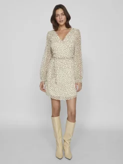 VIFALIA SMOCK V-NECK L/S DRESS - NOOS birch