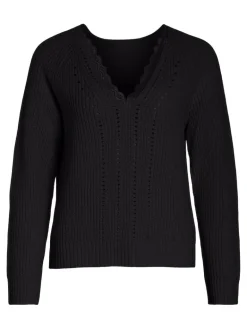 VIFEMME L/S V-NECK LACE KNIT CARDIGAN black