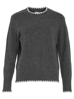VIHEFNA STITCH DETAIL KNIT TOP/R/2 dark grey melange