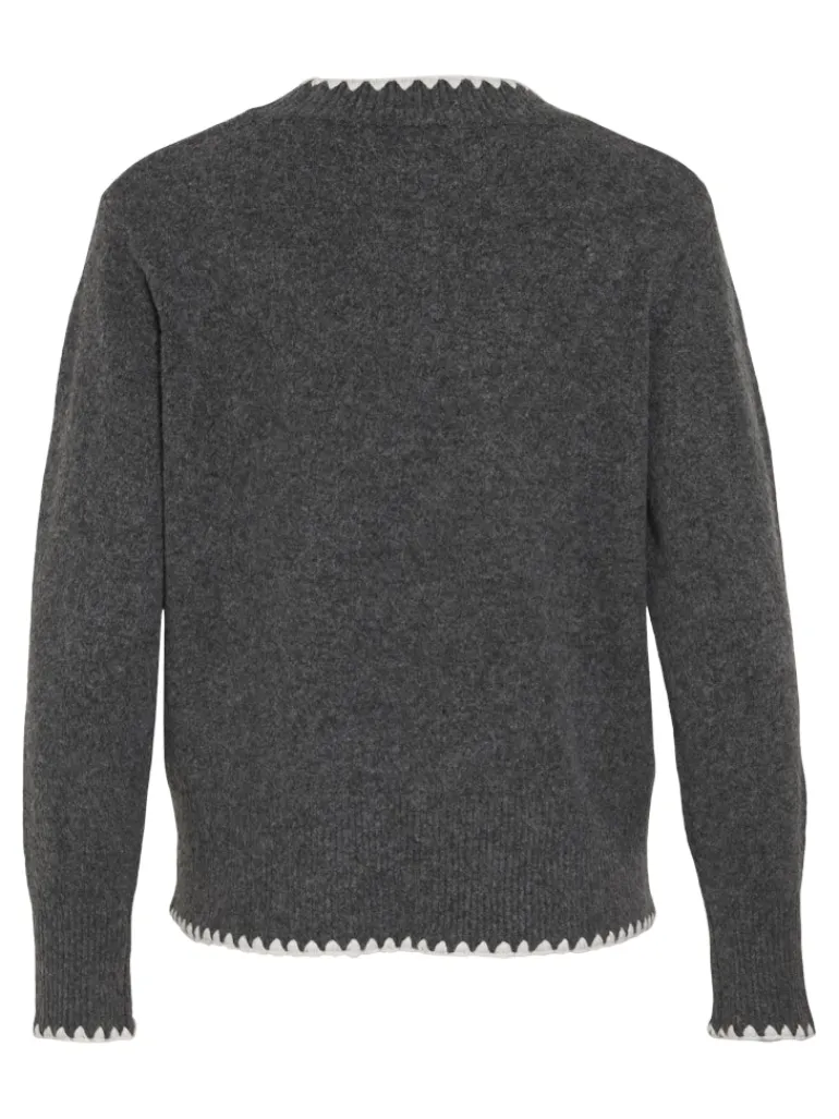 VIHEFNA STITCH DETAIL KNIT TOP/R/2 dark grey melange
